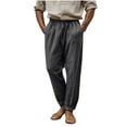 thumbnail image 1 of ibuvkizy Linen Pants Men with Pockets Drawstring Elastic Waist Casual Versatile Leisure Solid Color Linen Straight Leg Pants,Sizes S-5XL, 1 of 6