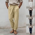 thumbnail image 1 of ibuvkizy Linen Pants Men with Pockets Drawstring Elastic Waist Casual Versatile Leisure Solid Color Linen Straight Leg Pants,Sizes S-5XL, 1 of 7