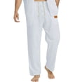 thumbnail image 1 of ibuvkizy Linen Pants Men with Pockets Drawstring Elastic Waist Summer Beach Loose Casual Solid Color Outdoor Straight Leg Trousers,Sizes S-5XL, 1 of 3