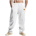 thumbnail image 1 of ibuvkizy Linen Pants Men with Pockets Open Bottom Drawstring Elastic Waist Casual Solid Color Linen Straight Leg Beach Trousers,Sizes S-3XL, 1 of 9