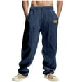 thumbnail image 1 of ibuvkizy Linen Pants Men with Pockets Open Bottom Drawstring Elastic Waist Casual Solid Color Linen Straight Leg Beach Trousers,Sizes S-3XL, 1 of 9