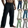 thumbnail image 1 of ibuvkizy Linen Pants for Men Casual Loose Baggy,Mens Pants Elastic Waist with Pockets Solid Color Wide Leg Pants,Sizes S-2XL, 1 of 8