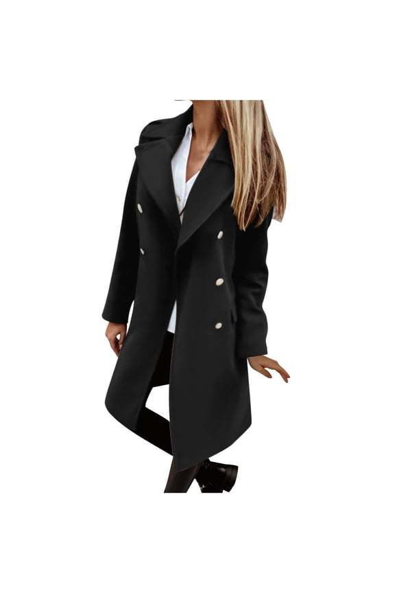 Long Cardigan Sweaters for Women,Windbreaker Outwear Casual Button Fake Pocket Split Woolen Coat Jacket Black,S
