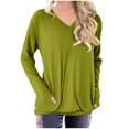 thumbnail image 1 of ibuvkizy Long Sleeve Shirts for Women,Womens Tops Dressy Casual,Oversized Tshirts Shirts for Women Solid Workout Sweatshirts Casual Basic Long Sleeve Shirt Classic V-Neck Tops Green,M, 1 of 4