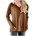 thumbnail image 1 of ibuvkizy Long Sleeve Shirts for Women,Womens Tops Dressy Casual,Oversized Tshirts Shirts for Women Solid Workout Sweatshirts Casual Basic Long Sleeve Shirt Classic V-Neck Tops Brown,S, 1 of 4