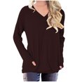 thumbnail image 1 of ibuvkizy Long Sleeve Shirts for Women,Tops for Women Trendy,Oversized Tshirts Shirts for Women Solid Workout Sweatshirts Casual Basic Long Sleeve Shirt Classic V-Neck Tops Brown,XL, 1 of 4