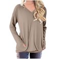thumbnail image 1 of ibuvkizy Long Sleeve Shirts for Women,Womens Tops Dressy Casual,Oversized Tshirts Shirts for Women Solid Workout Sweatshirts Casual Basic Long Sleeve Shirt Classic V-Neck Tops Khaki,XXL, 1 of 4
