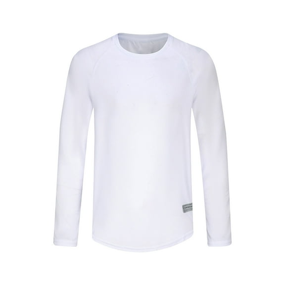 ibuvkizy Long Sleeve Shirts for Men Summer Solid Color Round-Neck Lightweight Breathable and Solid Color Long Sleeved T-Shirt,White M