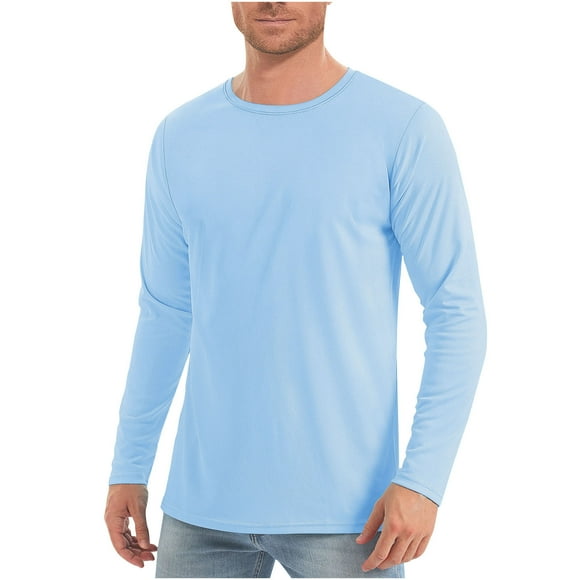 ibuvkizy Long Sleeve Shirts for Men Clearance Men's Summer Solid Color Sunscreen Is Lightweight Breathable and Solid Color Long Sleeved,Light Blue L