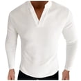 thumbnail image 1 of ibuvkizy Long Sleeve Shirts for Men Quick Dry Sun Protection Men Fashion Casual Solid V-Neck Long Sleeve with Blouses Shirts,White XL, 1 of 5
