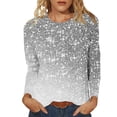 thumbnail image 1 of ibuvkizy Long Sleeve Shirts for Women,Womens Tops,Ladies' Shiny Printed Casual Pullover Classic Long Sleeved Round Neck Top Gray,M, 1 of 4