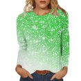 thumbnail image 1 of ibuvkizy Long Sleeve Shirts for Women,Womens Tops,Ladies' Shiny Printed Casual Pullover Classic Long Sleeved Round Neck Top Green,M, 1 of 4