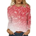 thumbnail image 1 of ibuvkizy Long Sleeve Shirts for Women,Womens Tops,Ladies' Shiny Printed Casual Pullover Classic Long Sleeved Round Neck Top Red,XL, 1 of 4