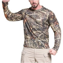 ibuvkizy Long Sleeve T-Shirts for Men Summer Lightweight Breathable Snug Camouflage Quick Drying Long Sleeved Round Neck Tops,Camouflage S