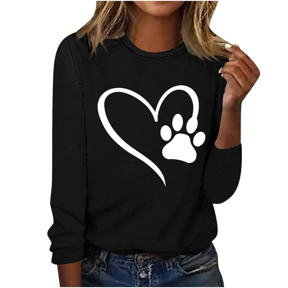 ibuvkizy Love Heart Graphic Sweatshirt for Women Printed Round Neck Pullover Long Sleeved Casual Womens Sweatshirts Black,S