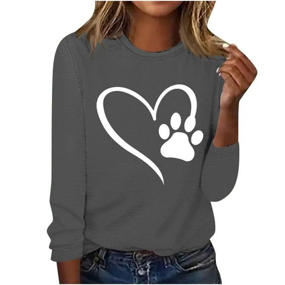 ibuvkizy Love Heart Graphic Sweatshirt for Women Printed Round Neck Pullover Long Sleeved Casual Womens Sweatshirts Gray,XXL