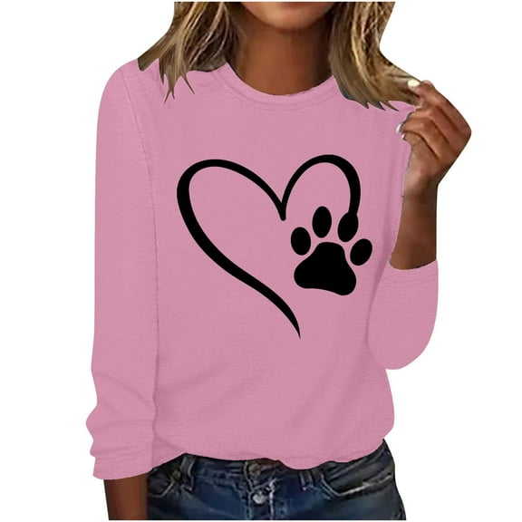 ibuvkizy Love Heart Graphic Sweatshirt for Women Printed Round Neck Pullover Long Sleeved Casual Womens Sweatshirts Pink,L