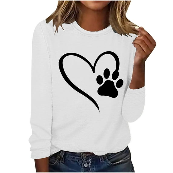 ibuvkizy Love Heart Graphic Sweatshirt for Women Printed Round Neck Pullover Long Sleeved Casual Womens Sweatshirts White,M