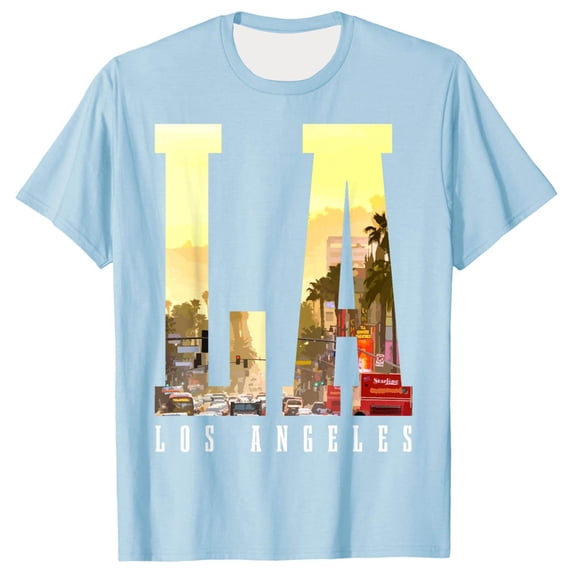 ibuvkizy Men Graphic T-Shirts Short Sleeve Crew Neck Casual Letter Print Sports Fitness Summer Beach Hawaiian Vintage Shirts Light Blue,M