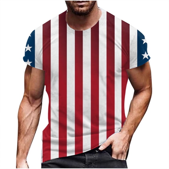ibuvkizy Men's 4Th of July USA Shirts Shirt Short Sleeve American Flag T-Shirt Fashion Men Round-Neck Printed Casual T-Shirt Tops Blouse Summer Patriotic Graphic Tees