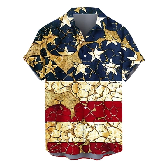 ibuvkizy Men's 4Th Of July USA Shirts Shirt Short Sleeve American Flag T-Shirt Independence Day Print Shirt Printed Lapel Collar T-shirt Tops Lapel Tops/shirt Summer Patriotic Graphic Tees Clearance
