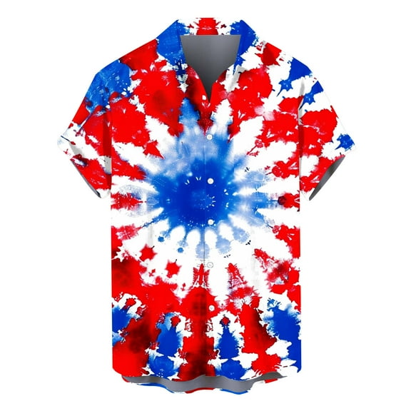ibuvkizy Men's 4Th Of July USA Shirts Shirt Short Sleeve American Flag T-Shirt Independence Day Print Shirt Printed Lapel Collar T-shirt Tops Lapel Tops/shirt Summer Patriotic Graphic Tees