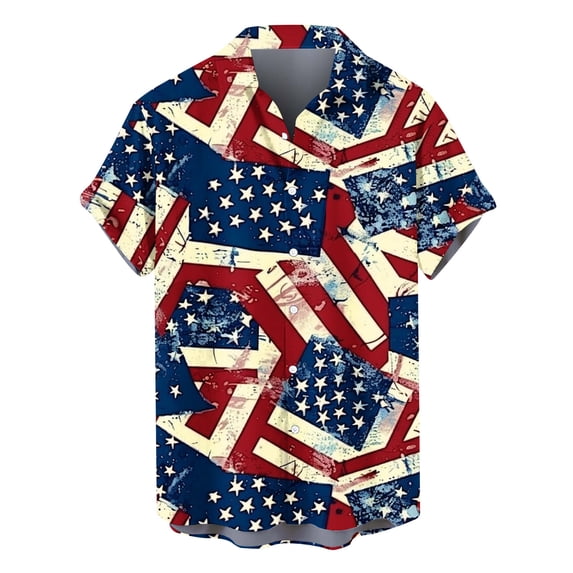 ibuvkizy Men's 4Th Of July USA Shirts Shirt Short Sleeve American Flag T-Shirt Independence Day Print Shirt Printed Lapel Collar T-shirt Tops Lapel Tops/shirt Summer Patriotic Graphic Tees