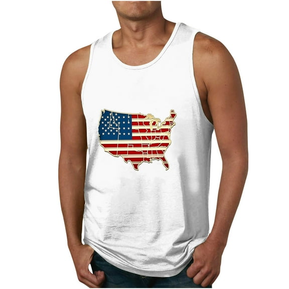 ibuvkizy Men's 4Th Of July USA Shirts Shirt Short Sleeve American Flag T-Shirt Men's Print Tank Top Casual Sports Sleeveless Round Neck T-shirt Tank Top Summer Patriotic Graphic Tees