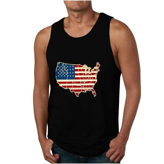 ibuvkizy Men's 4Th Of July USA Shirts Shirt Short Sleeve American Flag T-Shirt Men's Print Tank Top Casual Sports Sleeveless Round Neck T-shirt Tank Top Summer Patriotic Graphic Tees