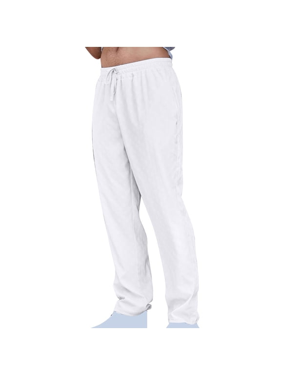 Men's Pants with Pockets Open Bottom Drawstring Elastic Waist Summer Solid Color Outdoor Casual Beach Pants,Sizes S-3XL