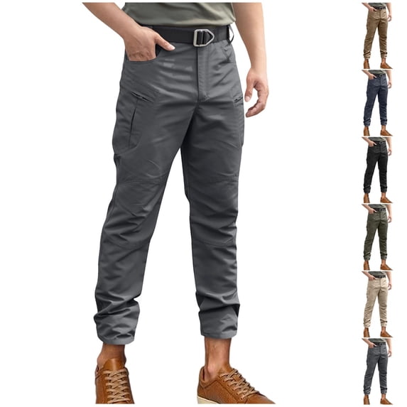 ibuvkizy Mens Cargo Pants Elastic Waist Drawstring Relaxed Fit Waterproof Outdoor Joggers Straight Leg Hiking Workout Pants with Multi Pockets,Sizes S-3XL