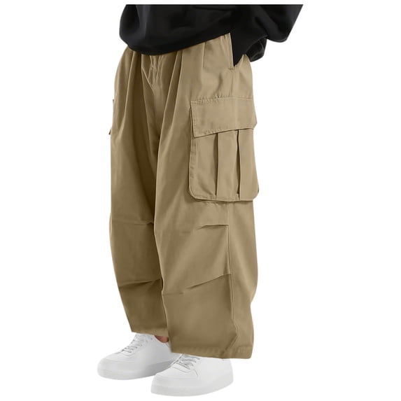 ibuvkizy Mens Cargo Pants with Drawstring Elastic Waist Loose High Elasticity Multi Pockets Straight Leg Work Pants Open Bottom,Sizes S-2XL
