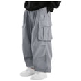 thumbnail image 1 of ibuvkizy Mens Cargo Pants with Drawstring Elastic Waist Loose High Elasticity Multi Pockets Straight Leg Work Pants Open Bottom,Sizes S-2XL, 1 of 6