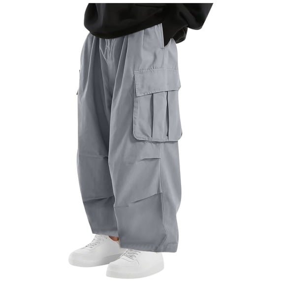 ibuvkizy Mens Cargo Pants with Drawstring Elastic Waist Loose High Elasticity Multi Pockets Straight Leg Work Pants Open Bottom,Sizes S-2XL
