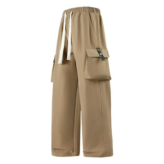 ibuvkizy Mens Cargo Pants with Multi Pockets Casual Fashion Solid Color Drawstring Elastic Waist Open Bottom Pants,Sizes S-3XL