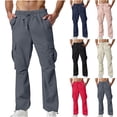 thumbnail image 1 of ibuvkizy Mens Cargo Pants with Multi Pockets Casual Sport Drawstring Solid Color Elastic Waist Hiking Joggers,Sizes S-2XL, 1 of 10