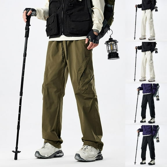 ibuvkizy Mens Cargo Pants with Multi Pockets Drawstring Elastic Waist Solid Color Outdoor Hiking Pants Casual Sports Work Pants,Sizes S-2XL