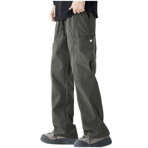 ibuvkizy Mens Cargo Pants with Multi Pockets Drawstring Elastic Waist Straight Leg Casual Full Length Cargo Trousers,Sizes M-4XL