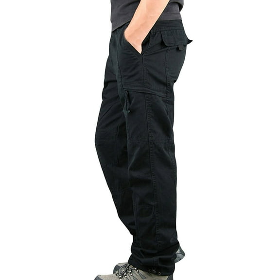ibuvkizy Mens Cargo Pants with Multi Pockets Elastic Waist Straight Leg Casual Full Length Cargo Trousers,Sizes M-3XL