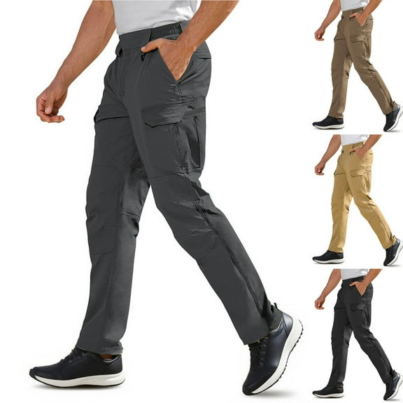 ibuvkizy Mens Cargo Pants with Multi Pockets Elastic Waist Straight Leg Casual Full Length Trousers,Sizes S-3XL