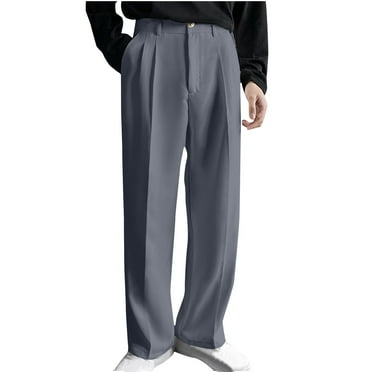 ibuvkizy Mens Dress Pants Clearance!Sweatpants for Men,Men's Fashion Drawstring Elastic Waist Solid Color Casual Sweat Length Pants Straight Leg Suit Pants Gray,S