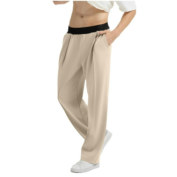 ibuvkizy Mens Dress Pants Straight Leg Elastic Waist Fashion Casual Comfy Solid Color Summer Suit Pants Pockets,Sizes S-2XL