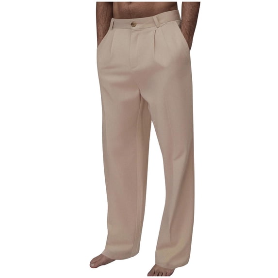 ibuvkizy Mens Dress Pants Straight Leg Pleat-Front Solid Casual Suit Pants Plain Multiple Zipper Button Pockets Outdoor Lounge Trouser Long,Sizes M-3XL