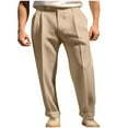 thumbnail image 1 of ibuvkizy Mens Dress Pants Straight Leg Pleat-Front Solid Casual Suit Pants Plain Multiple Zipper Button Pockets Outdoor Lounge Trouser Long,Sizes M-3XL, 1 of 6