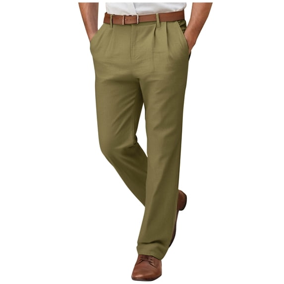 ibuvkizy Mens Dress Pants Straight Leg Pleat-Front Solid Casual Suit Pants Plain Multiple Zipper Button Pockets Outdoor Lounge Trouser Long,Sizes S-3XL