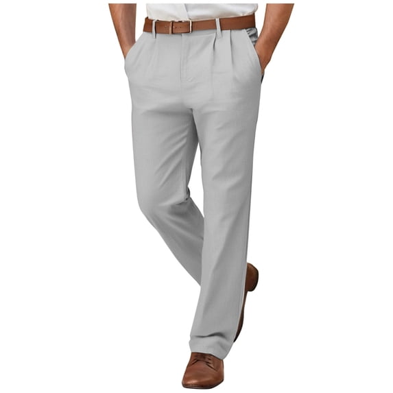 ibuvkizy Mens Dress Pants Straight Leg Pleat-Front Solid Casual Suit Pants Plain Multiple Zipper Button Pockets Outdoor Lounge Trouser Long,Sizes S-3XL