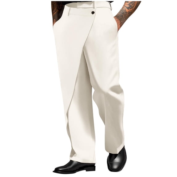 ibuvkizy Mens Dress Pants with Pockets Casual Solid Color Outdoor Button Zipper Irregular Trousers,Sizes S-3XL