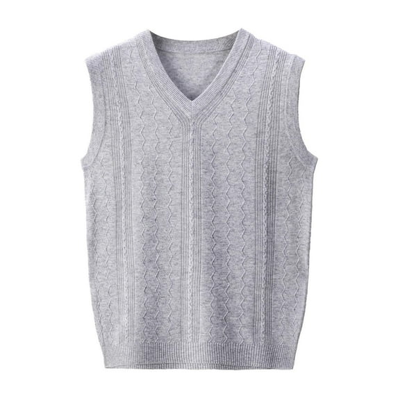ibuvkizy Mens Fall Winter Sweater Vests!Men's V-neck Knitted Colorblocked Casual All-match Sleeveless Pullover Gray,L