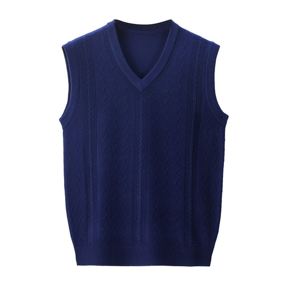 ibuvkizy Mens Fall Winter Sweater Vests!Men's V-neck Knitted Colorblocked Casual All-match Sleeveless Pullover Navy,M