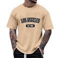 thumbnail image 1 of ibuvkizy Mens Graphic Tees Short Sleeve Crew Neck Casual Letter Print Summer Pullover Khaki,XL, 1 of 4